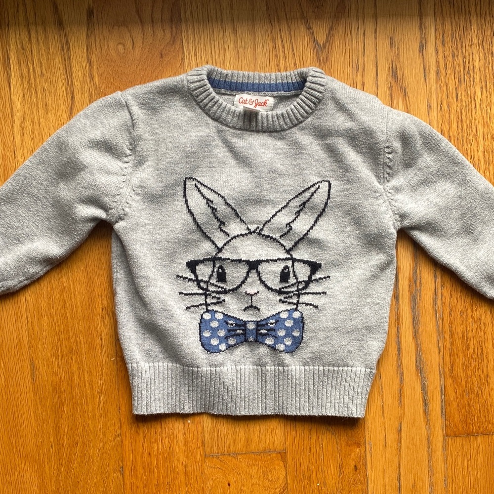 Cat & Jack Gray Sweater with Bunny and Bow Tie